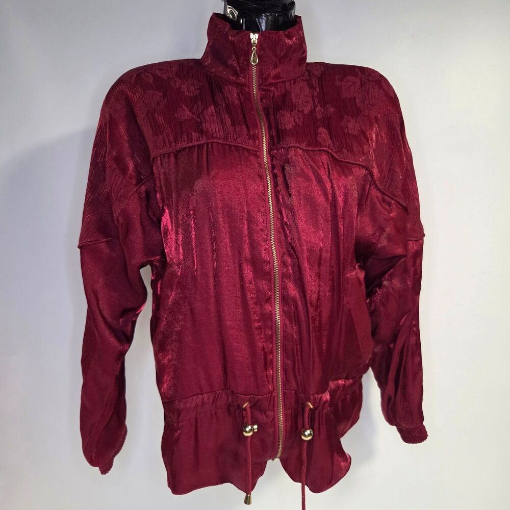 New with tags vintage Lavon track jacket maroon crinkle-satin PL